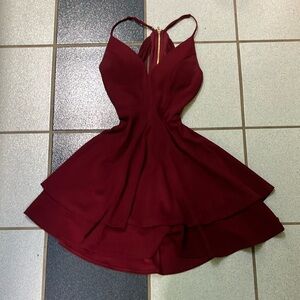 Honey and Rosie Wine Red Tiered Homecoming Dress